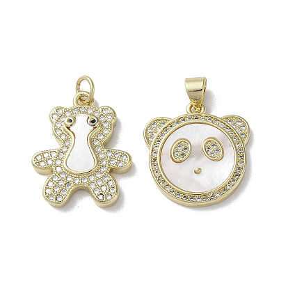 Brass Micro Pave Cubic Zirconia Pendants, Cadmium Free & Lead Free, with Shell, Panda