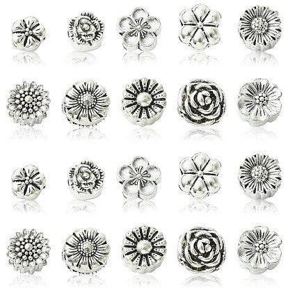 40 шт 10 стили европейские бусины из сплава в тибетском стиле, бусины с большим отверстием, цветок