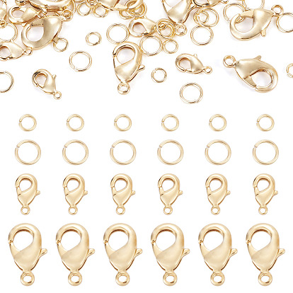 16Pcs 2 Styles Brass Lobster Claw Clasps, Long-Lasting Plated, Nickel Free, with 32Pcs Jump Ring