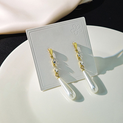 Женские серьги-гвоздики из сплава и латуни, со стразами, слеза