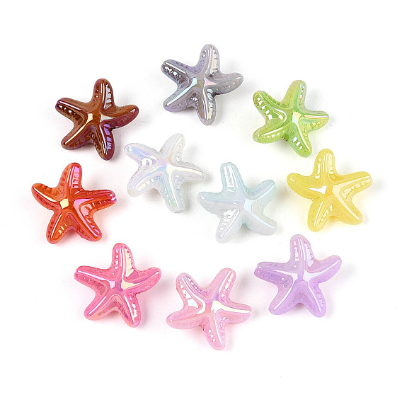 Непрозрачные акриловые бусины с УФ-покрытием, радужный, морская звезда