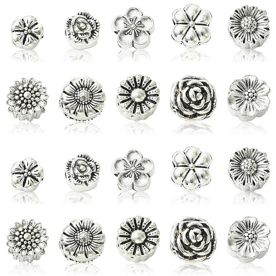40 шт 10 стили европейские бусины из сплава в тибетском стиле, бусины с большим отверстием, цветок
