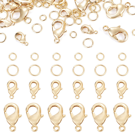 16Pcs 2 Styles Brass Lobster Claw Clasps, Long-Lasting Plated, Nickel Free, with 32Pcs Jump Ring