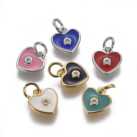 Латунные микро проложить кубического циркония подвески, с эмалью, сердце