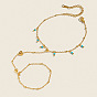 Synthetic Turquoise Round Tassel 304 Stainless Steel Heart Hand Chain Ring Bracelets for Women