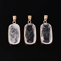Colgantes de piedra natural, Dijes de gemas rectangulares facetadas, con hallazgos de latón, dorado