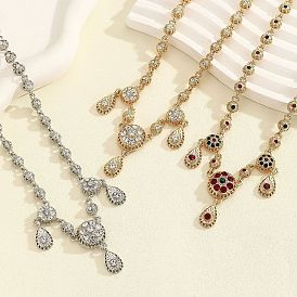 Плоские круглые и каплевидные ожерелья из сплава со стразами для женщин