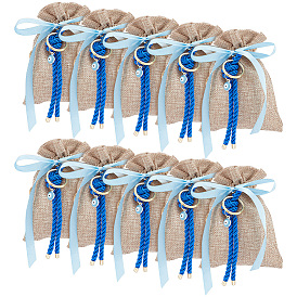 Прямоугольные пакеты из мешковины с бантом, шнурок сумки, с подвесками от сглаза из сплава эмали и латунными застежками для ключей