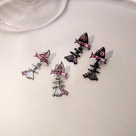 Cute Pink Stone Earrings with Butterfly Bow - Unique Design, Fishbone, Fairy Style.