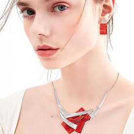 Прямоугольные ожерелья из сплава акрила с подвесками и серьги-гвоздики для женщин