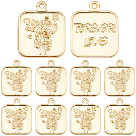 10 латунные подвески шт., на день Святого Валентина, квадрат с розой и словом навсегда любовь, долговечный