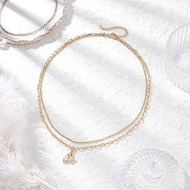 Латунные ожерелья с подвеской в виде вишни из прозрачного кубического циркония, латунная цепочка-скрепка и 304 двухслойные цепочки из шариков из нержавеющей стали для женщин