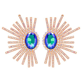 Geometric Half Circle Sunflower Alloy Stud Earrings with Diamonds - Fashionable, Unique and Cool Accessories for Women