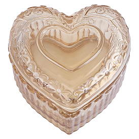 Embossed Heart Transparent Glass Jewelry Storage Boxes with Lid, Desktop Decorative Cases for Jewelry