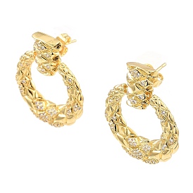 Rack Plating Brass Micro Pave Clear Cubic Zirconia Dangle Stud Earrings, Double Horn
