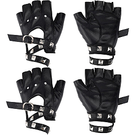 2 Комплект из кожаных байкерских перчаток в стиле панк и ремня., перчатки без пальцев для женщин и девочек, со сплавочной фурнитурой