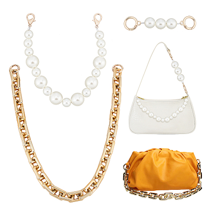 3Pcs 3 Style Bag Handle Sets, with ABS Pearl Beads, Alloy Clasps and Plastic Cable Chain Bag Strap, for Bag Straps Replacement Accessories