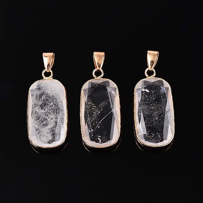 Природные каменные подвески, подвески из граненых прямоугольных камней, с латунной фурнитурой, золотые