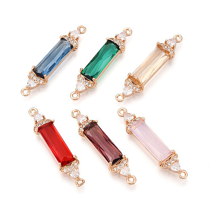 Подвески-коннекторы из латуни с микропаве из прозрачного кубического циркония и стекла, прямоугольник ссылки, без кадмия, без никеля и без свинца, cmешанных цветов