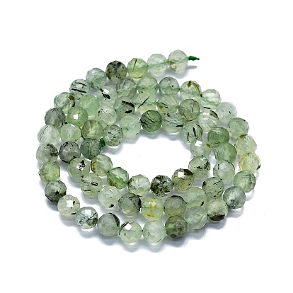 Natural Prehnite Beads Strands, Faceted(64 Facets), Round