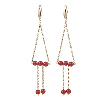 Natural Carnelian Dangle Earring, with 304 Stainless Steel Cable Chains and 316 Surgical Stainless Steel Earring Hooks, Triangle