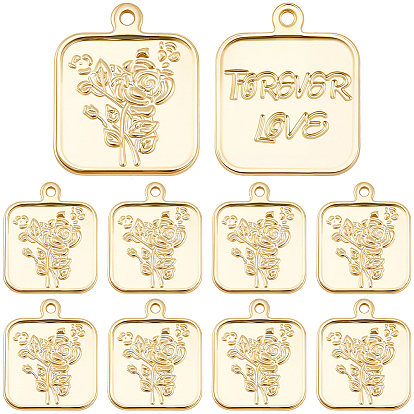 10 латунные подвески шт., на день Святого Валентина, квадрат с розой и словом навсегда любовь, долговечный