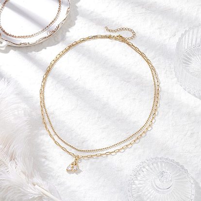 Латунные ожерелья с подвеской в виде вишни из прозрачного кубического циркония, латунная цепочка-скрепка и 304 двухслойные цепочки из шариков из нержавеющей стали для женщин