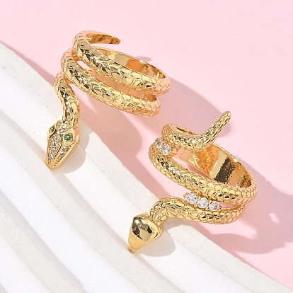 Латунные микро проложить пальцев кольца кубического циркония, змея, без кадмия и без свинца, стойки покрытие, реальный 18 k позолоченный, долговечный