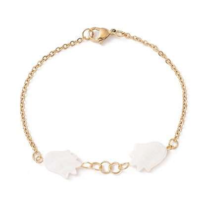 Synthetic Shell Hamsa Hand Link Bracelet, Ion Plating(IP) 304 Stainless Steel Jewelry for Women
