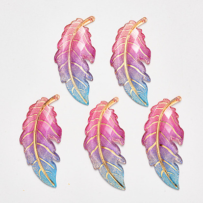 Autumn Theme Transparent Acrylic Big Pendants, with Plated Bottom, Leaf