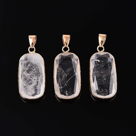 Природные каменные подвески, подвески из граненых прямоугольных камней, с латунной фурнитурой, золотые