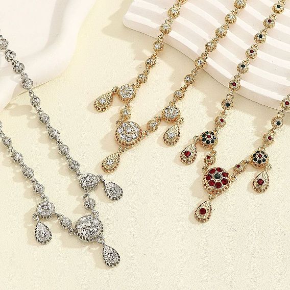 Плоские круглые и каплевидные ожерелья из сплава со стразами для женщин