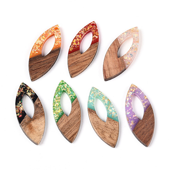 Подвески из непрозрачной смолы и орехового дерева, Очарование лошадиных глаз, с блестящей пудрой и золотой фольгой