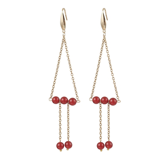 Natural Carnelian Dangle Earring, with 304 Stainless Steel Cable Chains and 316 Surgical Stainless Steel Earring Hooks, Triangle