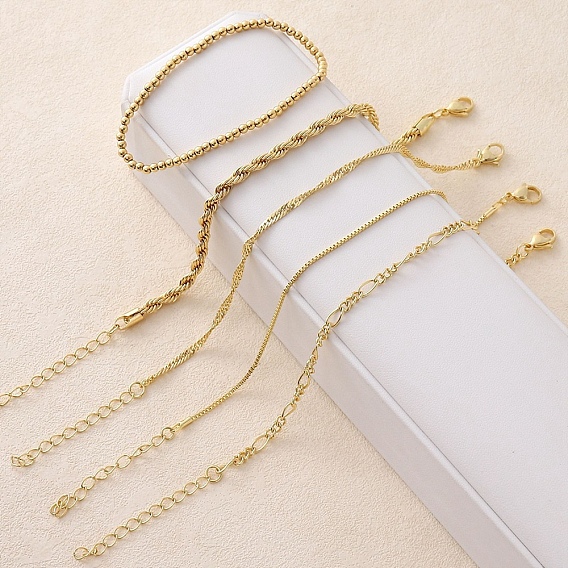 5шт. 5 стили латунные цепочные браслеты и эластичные браслеты набор для женщин