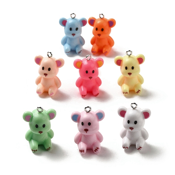 Acrylic Pendants, with Iron Ring, Bear