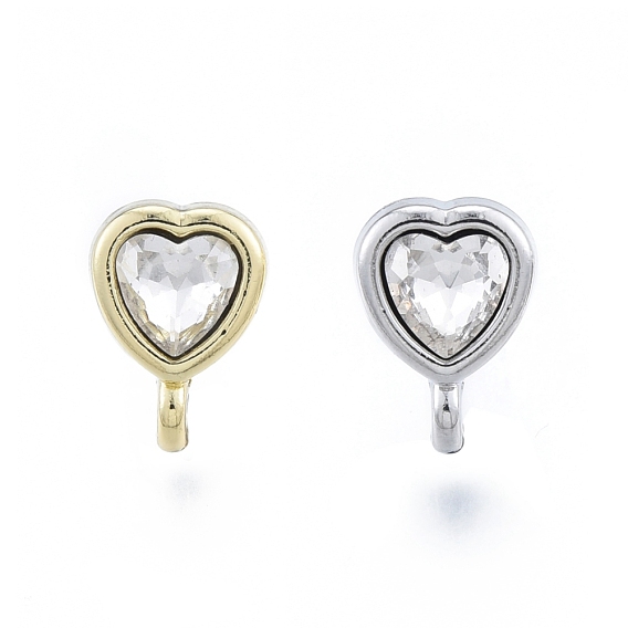 Rack Plating Alloy Rhinestone Stud Earring Findings, with Vertical Loop and 304 Stainless Steel Steel Pin, Heart, Cadmium Free & Nickel Free & Lead Free