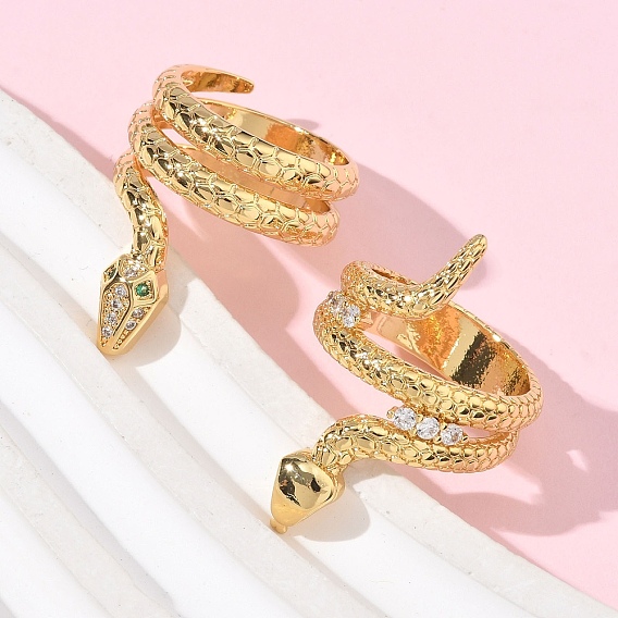 Латунные микро проложить пальцев кольца кубического циркония, змея, без кадмия и без свинца, стойки покрытие, реальный 18 k позолоченный, долговечный