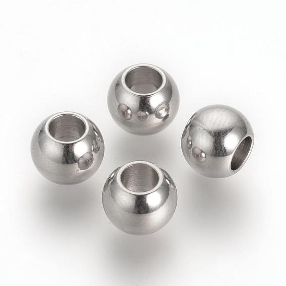 304 Stainless Steel European Beads, Large Hole Beads, Rondelle