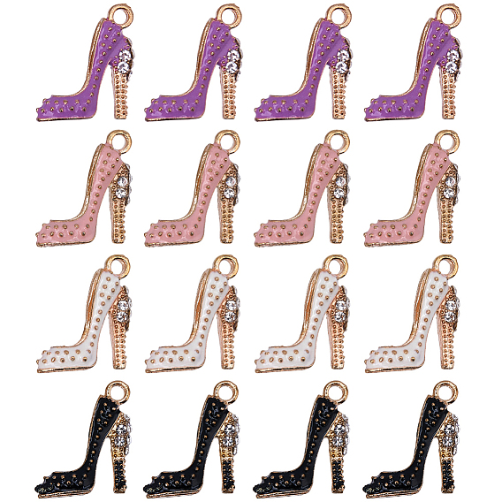 16шт 4 цвета сплава эмали подвески шпильки, без кадмия и без свинца, со стразами, туфли на высоких каблуках, золотой свет