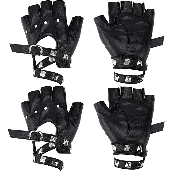 2 Комплект из кожаных байкерских перчаток в стиле панк и ремня., перчатки без пальцев для женщин и девочек, со сплавочной фурнитурой