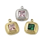 304 Stainless Steel Charms, with Glass, Square