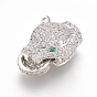 Brass Micro Pave Cubic Zirconia Fold Over Clasps, Leopard Head