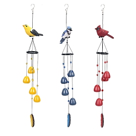 Resin Bird Wind Chimes, Pendant Decorations, with Metal Bell Charms