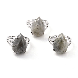 Каплевидное регулируемое кольцо на палец из натурального лабрадорита, широкое латунное кольцо для женщин, без кадмия и без свинца, платина