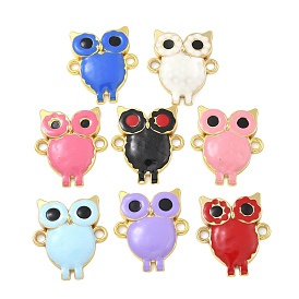 Rack Plating Brass Enamel Owl Connector Charms, Real 18K Gold Plated, Long-Lasting Plated, Cadmium Free & Lead Free