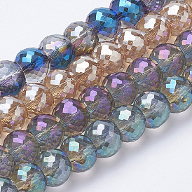 Chapelets de perles en verre électrolytique , arc-en-ciel plaqué, facette, rondelle