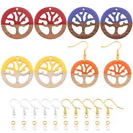 Olycraft DIY Dangle Earring Making Kits, Including Resin & Wood Pendants, Brass Earring Hooks & Jump Rings, Flat Round with Tree