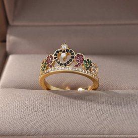 Love Crown Ring Opening Adjustable Copper Inlaid Colored Zirconium Jewelry