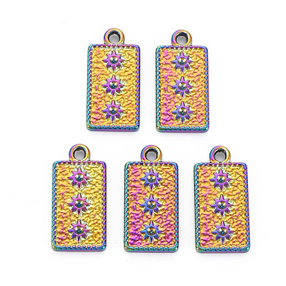 Rainbow Color 201 Stainless Steel Pendant Rhinestone Settings, Rectangle
